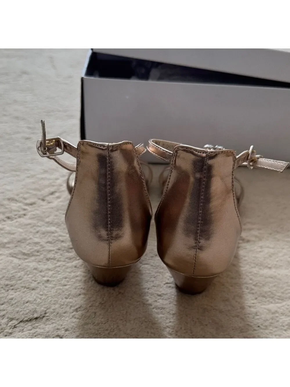 David’s Bridal Mina Rose Gold Elegant Women's wedge Sandals w/Crystals Detail